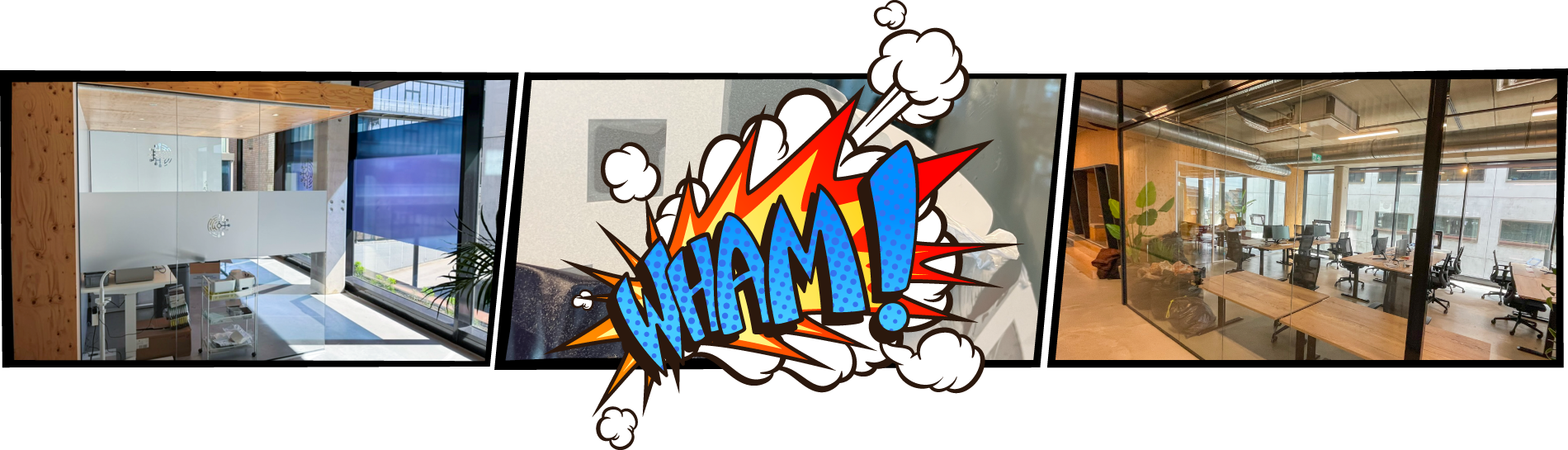Voor en na het verwijderen van stickers en schoonmaken van ramen.